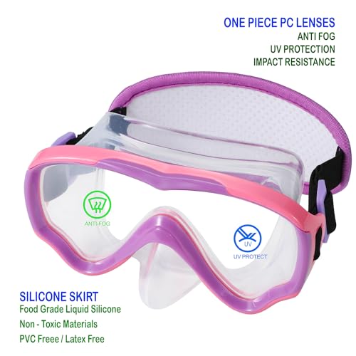RUIGAO Kids Swim Goggles, Diving Mask Neoprene Padded No Hair Pull Strap，Pink Goggles with Nose Cover for Girls - Image 3
