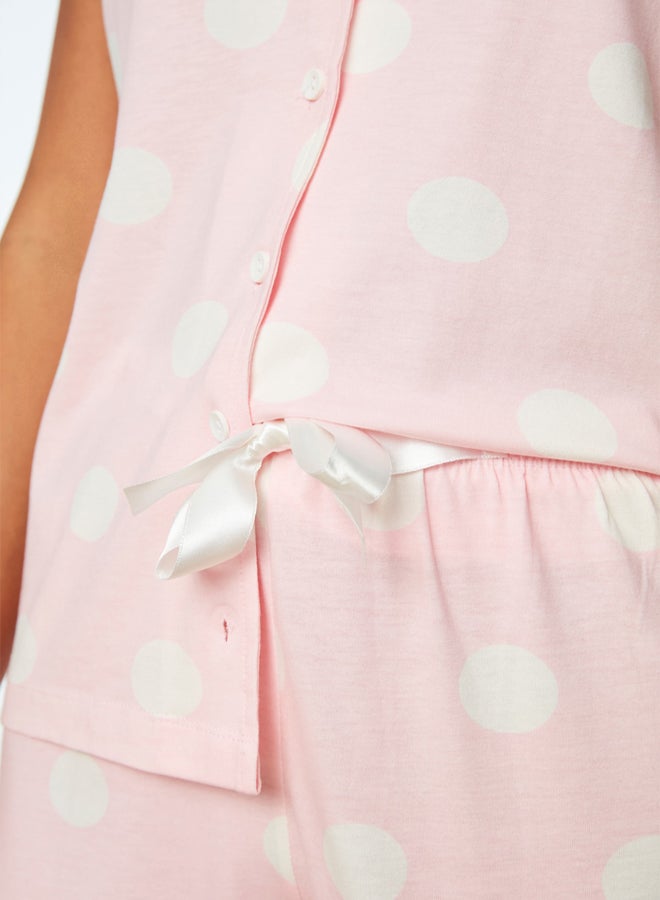 trendyol Pink 100% Cotton Polka Dot Shirt-Short Knitted Pajamas Set THMSS20PT0077 - Image 4