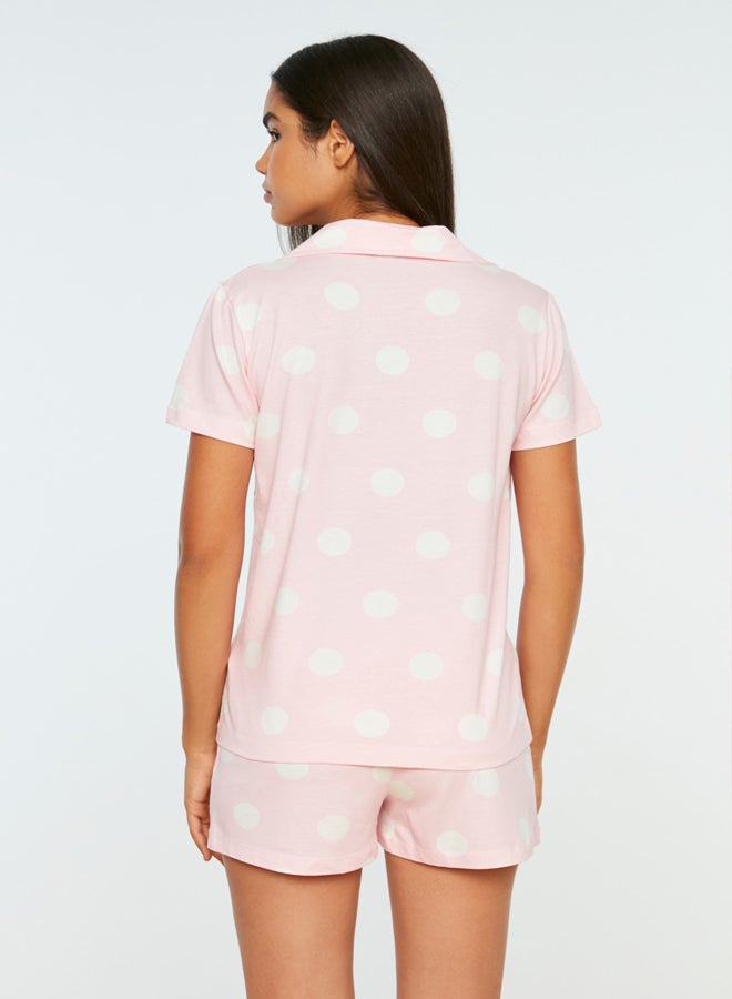 trendyol Pink 100% Cotton Polka Dot Shirt-Short Knitted Pajamas Set THMSS20PT0077 - Image 5
