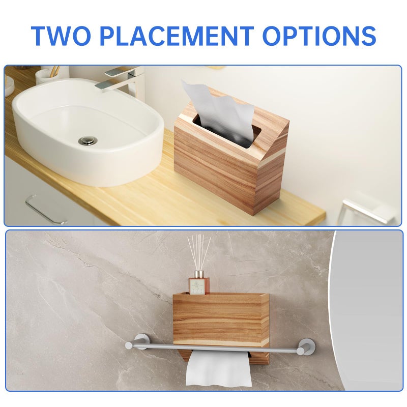 NiHome Acacia Wood Tissue Box Cover for Kleenex Tissues, Easy Refill Bottom Pull Design, Dual-Function Upright or Inverted Tissue Holder with Anti-Slip & Secure Storage for Bathroom, Kitchen, Bedroom - Image 3