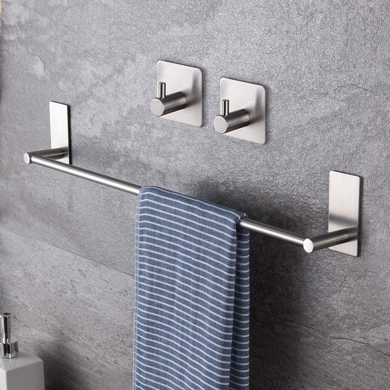 Taozun 16Inch Towel Bar Self Adhesive Bathroom Towel Holder with 2 Packs Towel Hooks Stainless Steel Bathroom Hardware Accessory Kit No Drilling