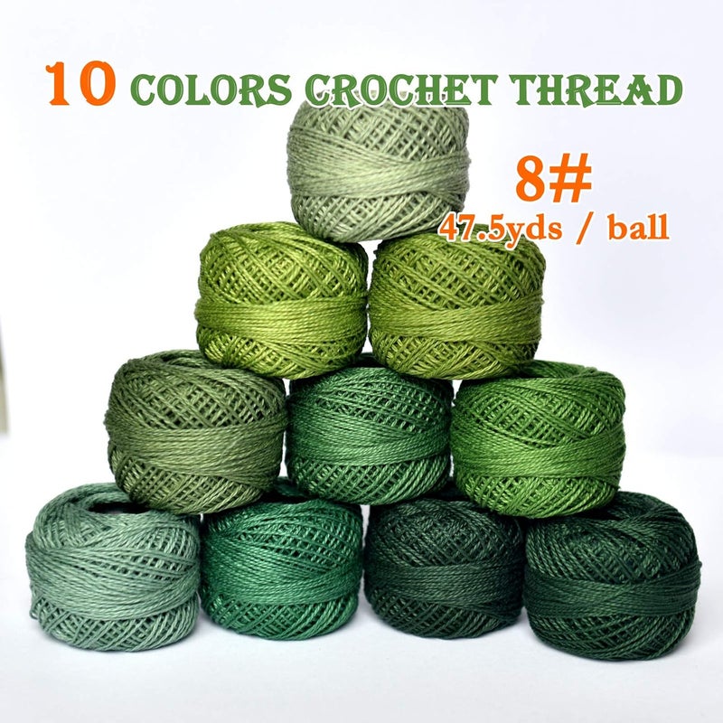 colored bird Crochet Thread 10 Balls Cardinal Size 8 for Crochet Hardanger Cross Stitch Needlepoint Hand Embroidery (Dark Green Series) - Image 2