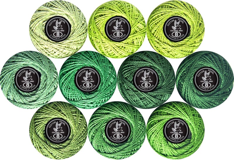 colored bird Crochet Thread 10 Balls Cardinal Size 8 for Crochet Hardanger Cross Stitch Needlepoint Hand Embroidery (Dark Green Series) - Image 1