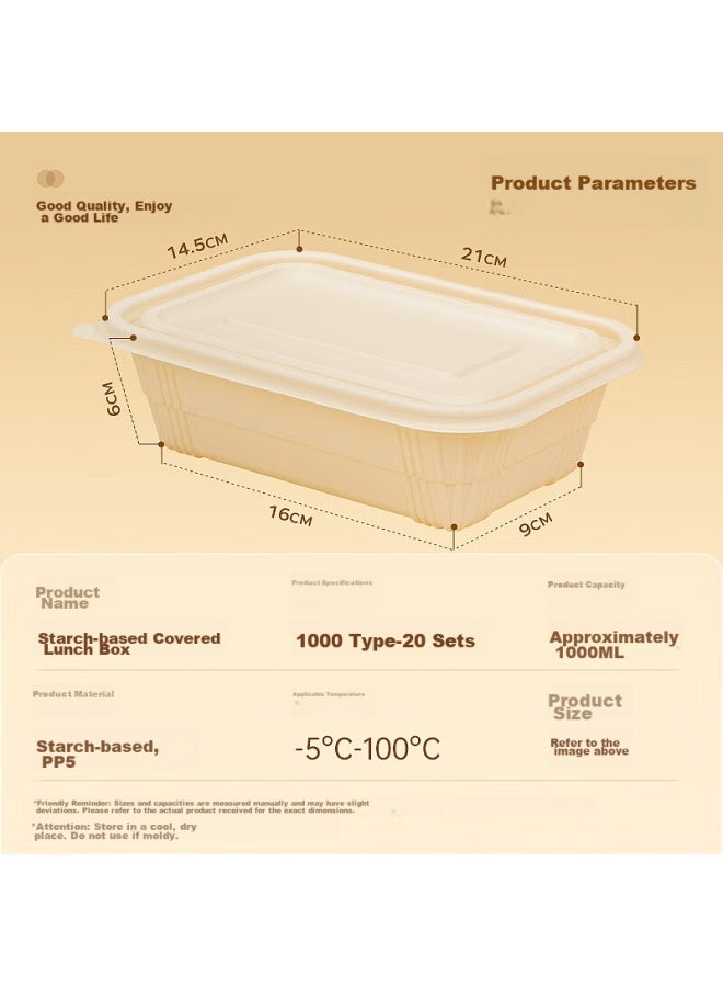Temeiju Disposable Biodegradable Lunch Boxes, 20 Sets, 1150ml With Lids, Takeaway Containers, Corn Starch Food Containers, Microwave Safe - Image 2