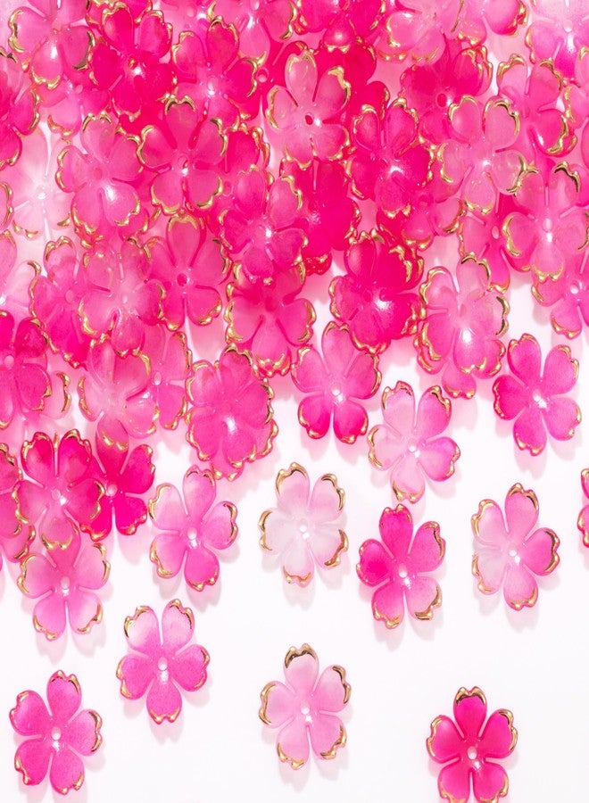 CustomyLife 100pcs Cherry Blossom Beads, 5-Petal Rose Red Gradient Acrylic Flower Beads, Mini Spacer Hair Accessories Halloween Christmas for Bracelets Earring Jewelry Making - Image 1