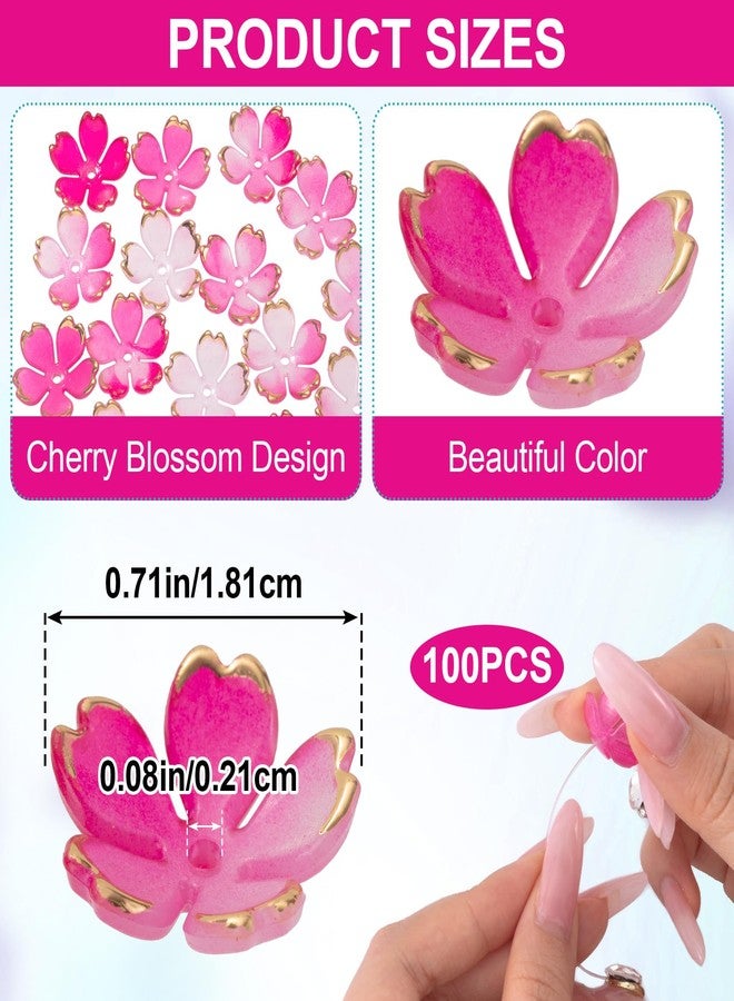 CustomyLife 100pcs Cherry Blossom Beads, 5-Petal Rose Red Gradient Acrylic Flower Beads, Mini Spacer Hair Accessories Halloween Christmas for Bracelets Earring Jewelry Making - Image 2
