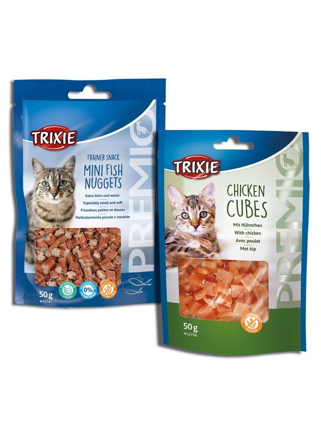 Trixie Cat Treat Combo Of Premio Chicken Cubes And Premio Trainer Snack Mini Fish Nuggets, Nutrient Rich Treats For Cats, Suitable For All Breeds - (Pack Of 2) - Image 1