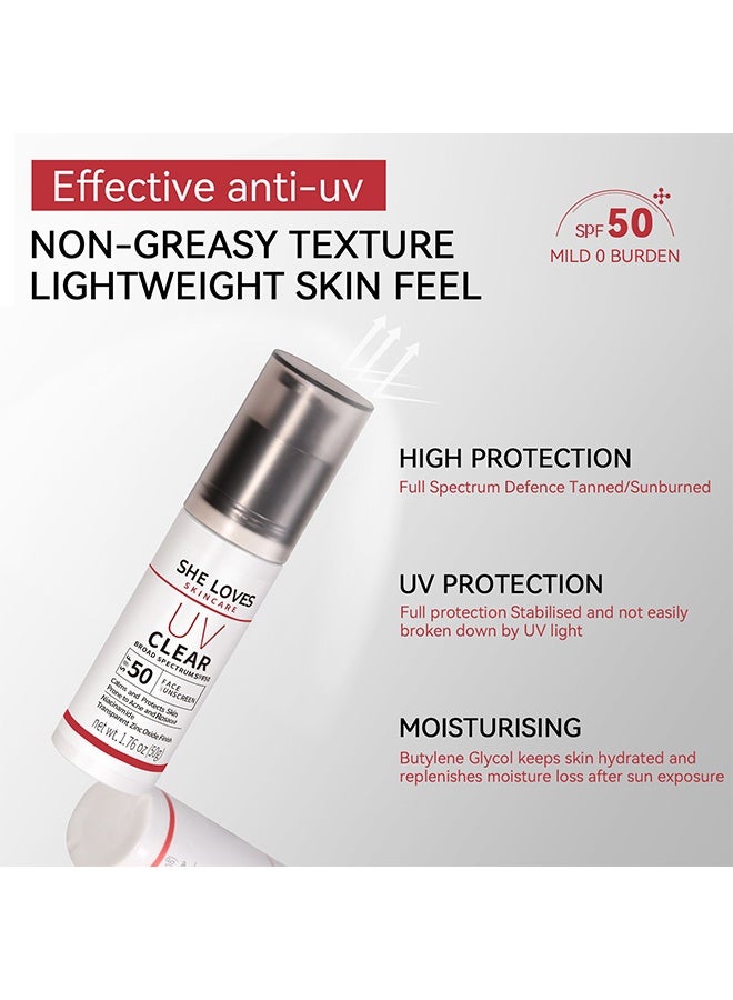 She Loves UV Clear SPF50 Face Sunscreen, Broad Spectrum Acne-Prone Skin Sunscreen with Niacinamide & Zinc Oxide, Calming & Non-Comedogenic UV Protection 50g - Image 3