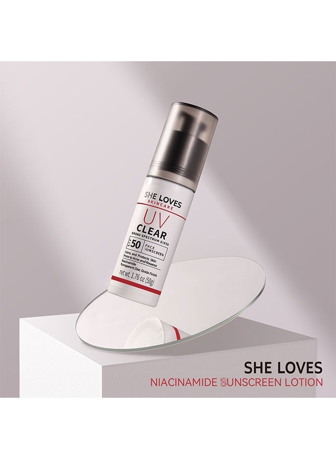 She Loves UV Clear SPF50 Face Sunscreen, Broad Spectrum Acne-Prone Skin Sunscreen with Niacinamide & Zinc Oxide, Calming & Non-Comedogenic UV Protection 50g - Image 2