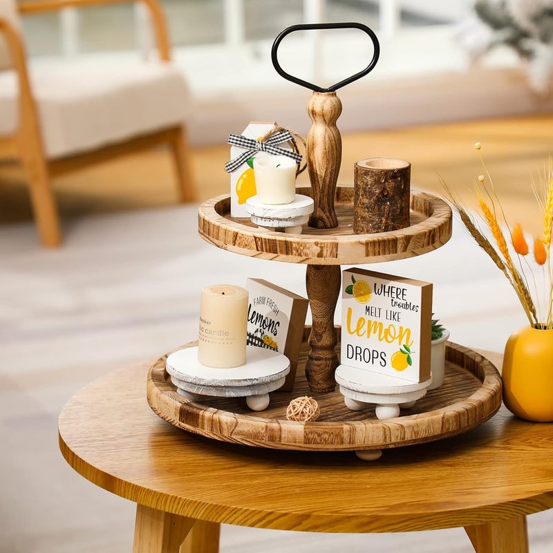 Amyhill 3 Pcs 5/4/3 Inch Wooden Risers for Display Wood Pedestal Stand Mini Tray Stand Round Wooden Pedestal Holder Rustic Riser for Decor Tiered Tray Decor Home Kitchen(Washed White) - Image 2