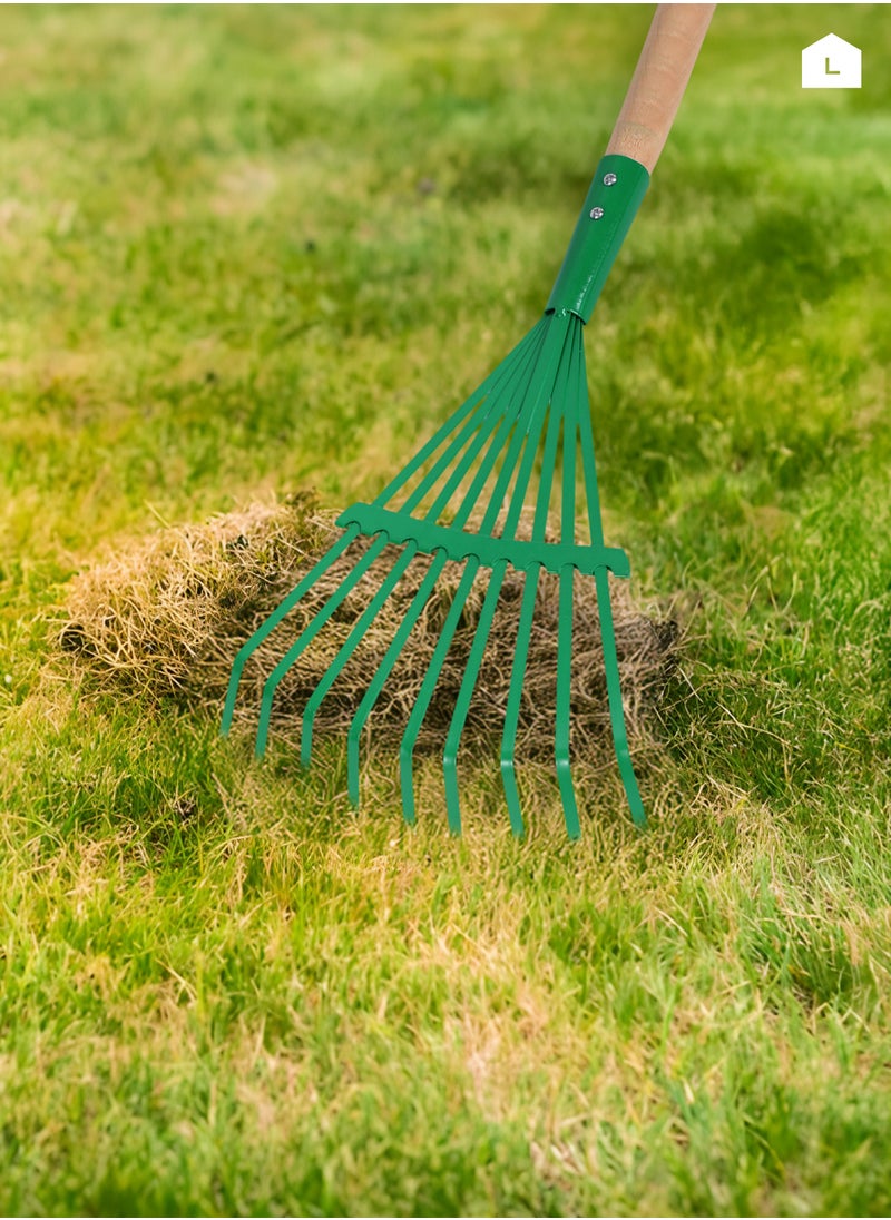 LAWAZIM Plastic Rake with Wooden Handle -9 Teeth Green- Lightweight Design with Durable Tines and Comfortable Grip - Garden Cleanup, Lawn Maintenance, Leaf Collection, Debris Removal, Outdoor Cleanup  - Image 5