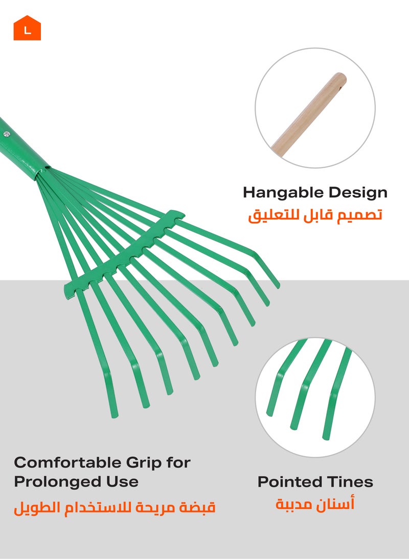 LAWAZIM Plastic Rake with Wooden Handle -9 Teeth Green- Lightweight Design with Durable Tines and Comfortable Grip - Garden Cleanup, Lawn Maintenance, Leaf Collection, Debris Removal, Outdoor Cleanup  - Image 3