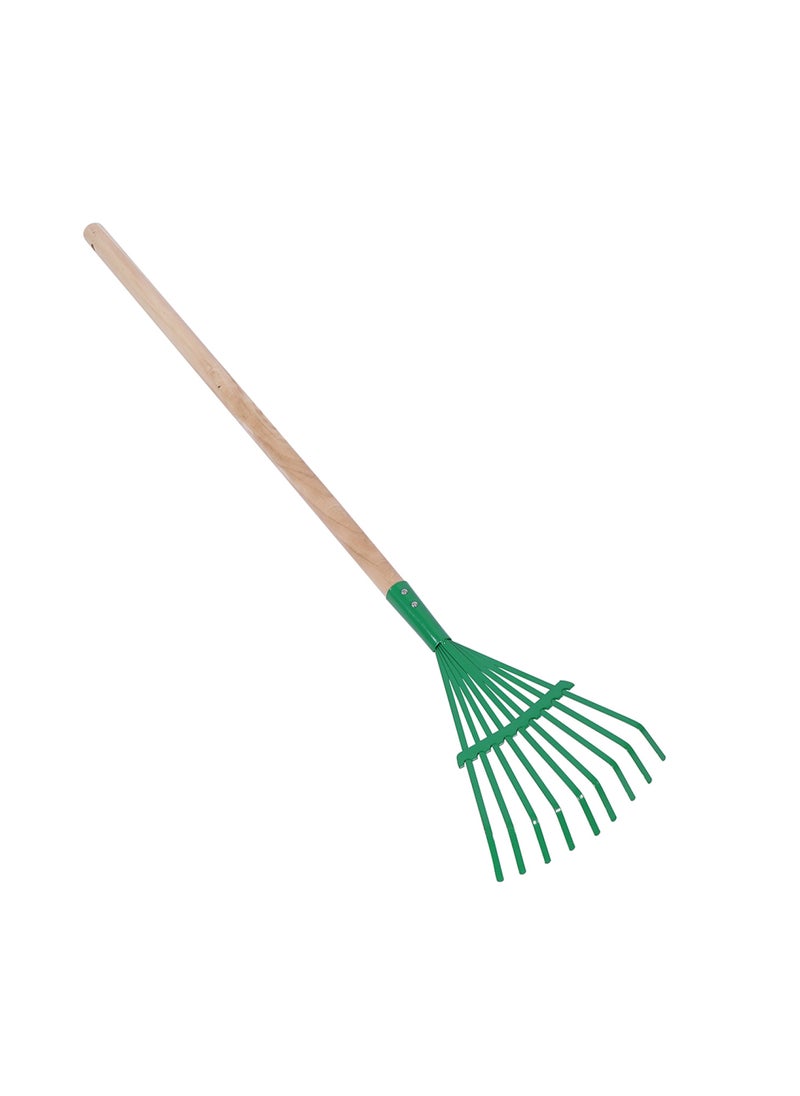 LAWAZIM Plastic Rake with Wooden Handle -9 Teeth Green- Lightweight Design with Durable Tines and Comfortable Grip - Garden Cleanup, Lawn Maintenance, Leaf Collection, Debris Removal, Outdoor Cleanup  - Image 1