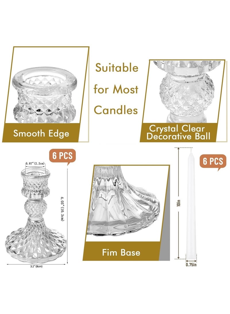 Home zone Set of 12 Diamond Candlestick Holders with Tall White Taper Candles for Wedding Anniversary Dining Room Table (Clear)  - Image 2