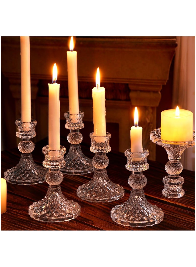 Home zone Set of 12 Diamond Candlestick Holders with Tall White Taper Candles for Wedding Anniversary Dining Room Table (Clear)  - Image 5