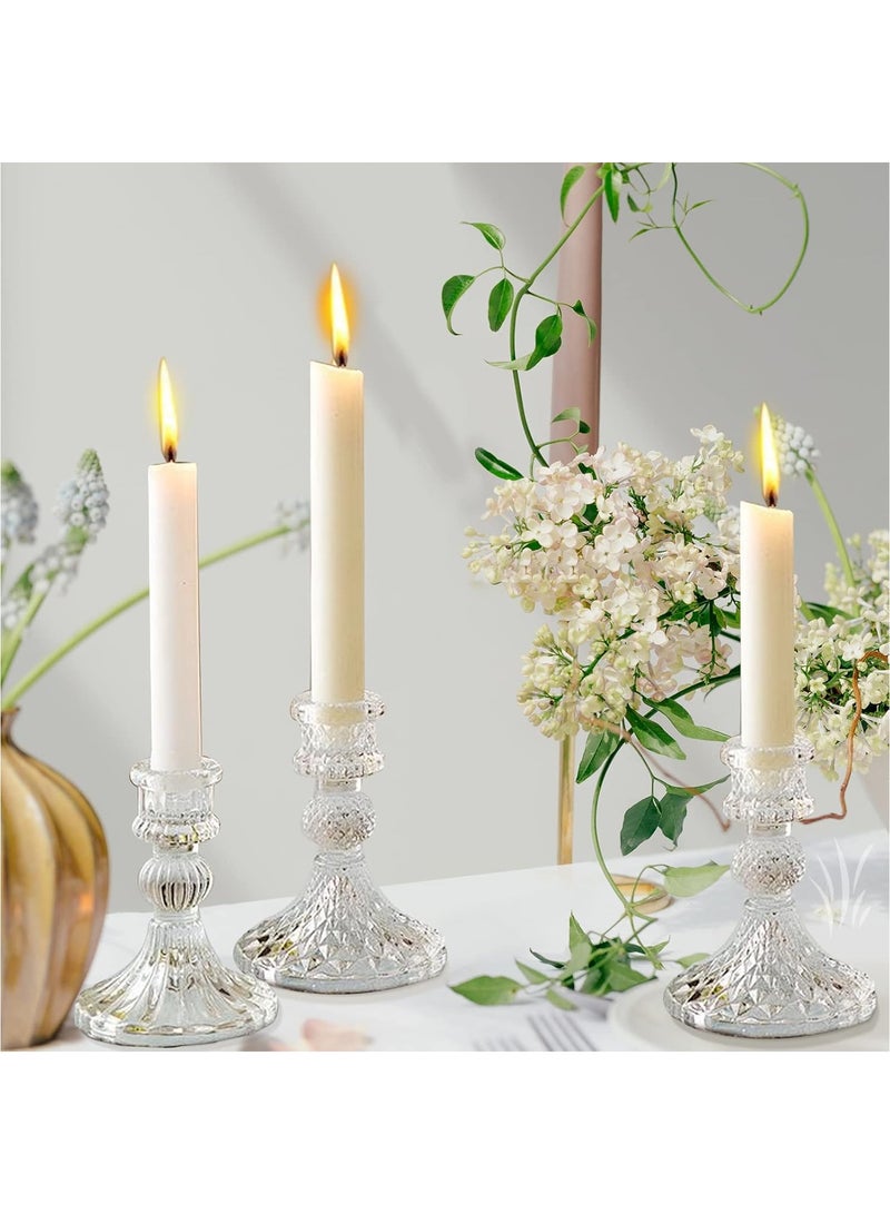 Home zone Set of 12 Diamond Candlestick Holders with Tall White Taper Candles for Wedding Anniversary Dining Room Table (Clear)  - Image 3