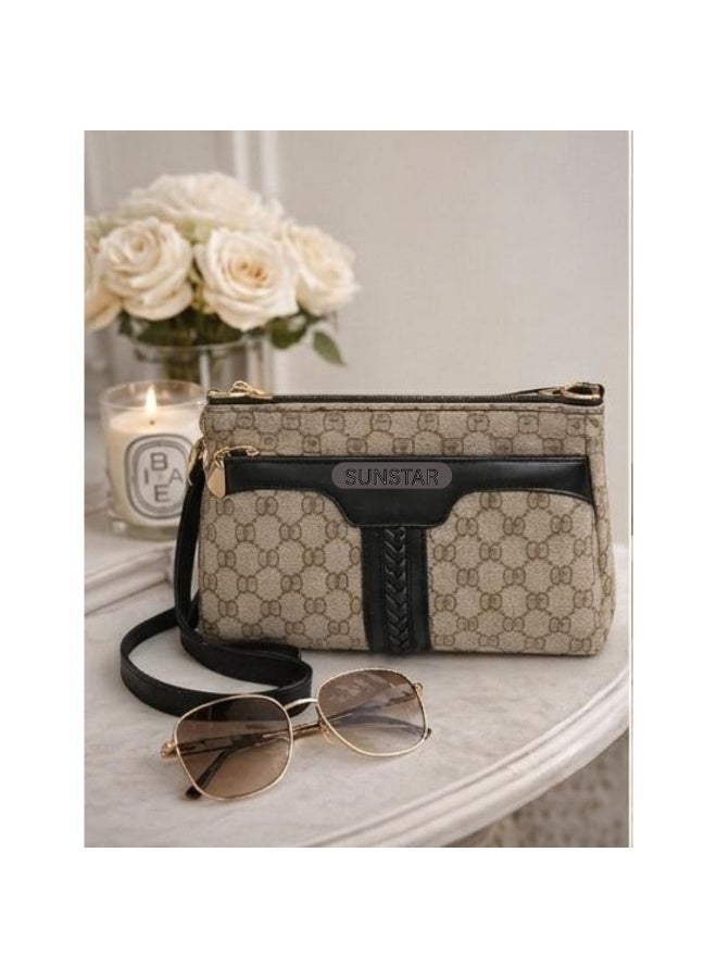 SUNSTAR Elegant Monogram Crossbody Sling Bag with Gold Detailing - Image 1