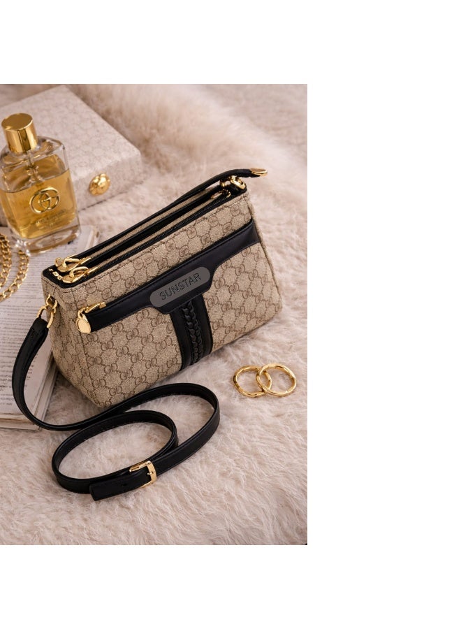 SUNSTAR Elegant Monogram Crossbody Sling Bag with Gold Detailing - Image 2