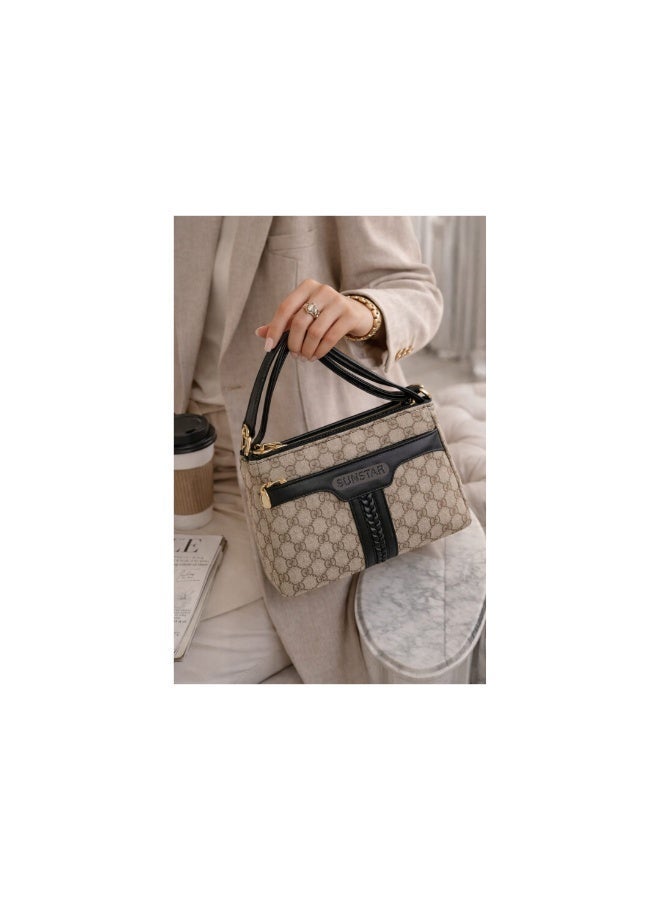 SUNSTAR Elegant Monogram Crossbody Sling Bag with Gold Detailing - Image 3