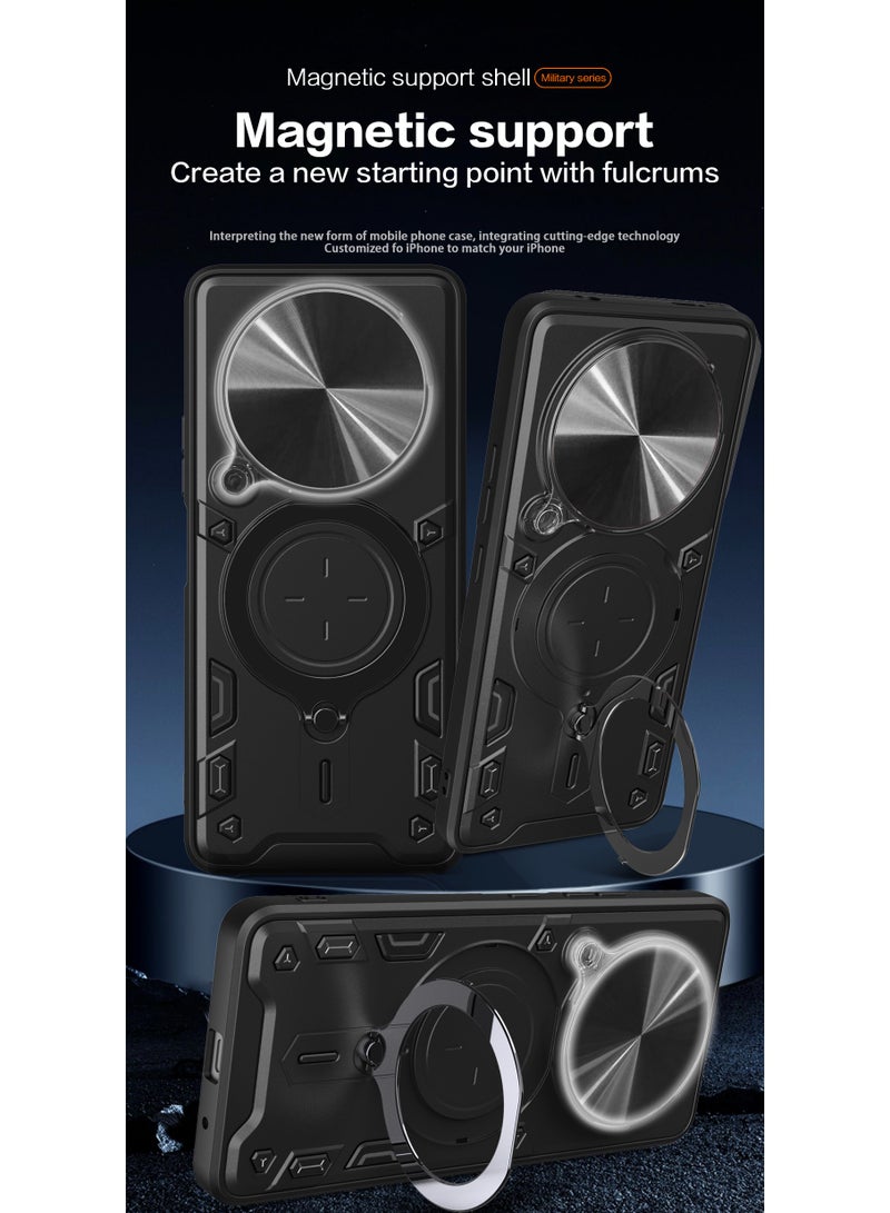 جراب حمايه مقاوم للصدمات وحمايه للكاميرا مزود بدبله معدنيه سي دي متوافق مع Honor X9C / Honor X60 Pro  (اسود) - Image 4