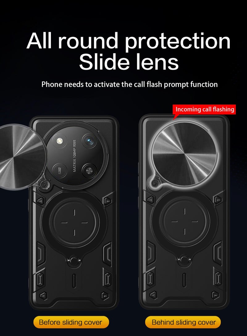 جراب حمايه مقاوم للصدمات وحمايه للكاميرا مزود بدبله معدنيه سي دي متوافق مع Honor X9C / Honor X60 Pro  (اسود) - Image 3