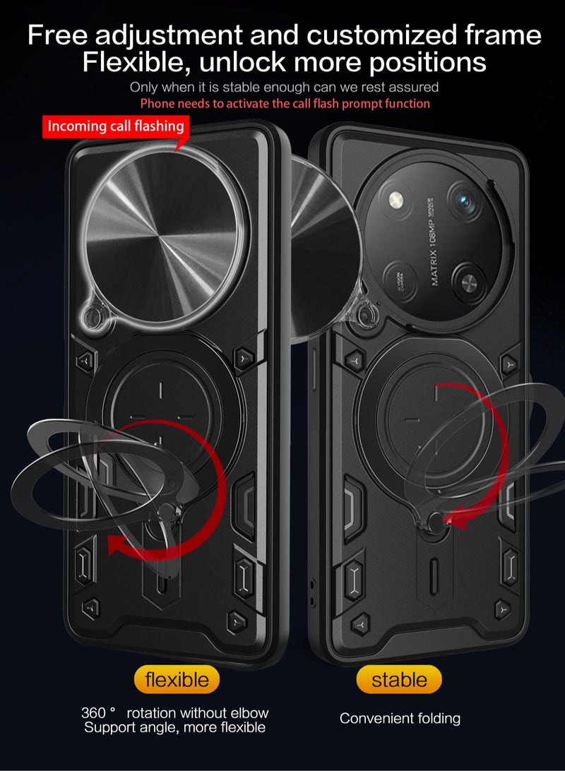 جراب حمايه مقاوم للصدمات وحمايه للكاميرا مزود بدبله معدنيه سي دي متوافق مع Honor X9C / Honor X60 Pro  (اسود) - Image 2