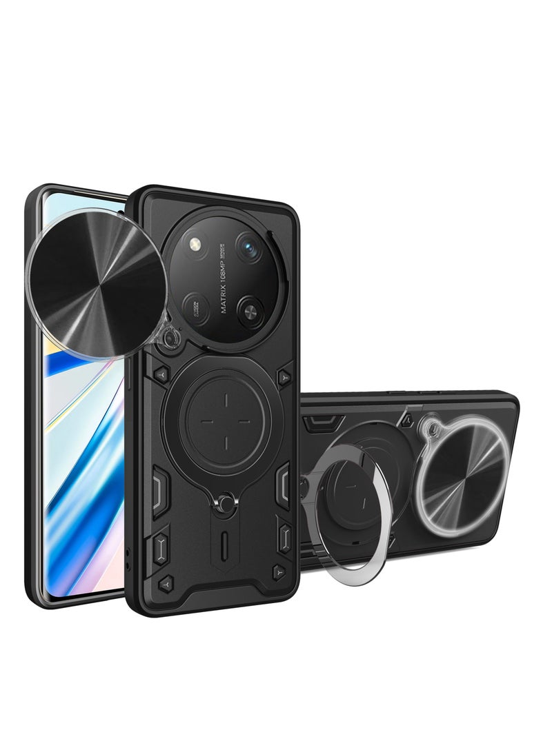 جراب حمايه مقاوم للصدمات وحمايه للكاميرا مزود بدبله معدنيه سي دي متوافق مع Honor X9C / Honor X60 Pro  (اسود) - Image 1
