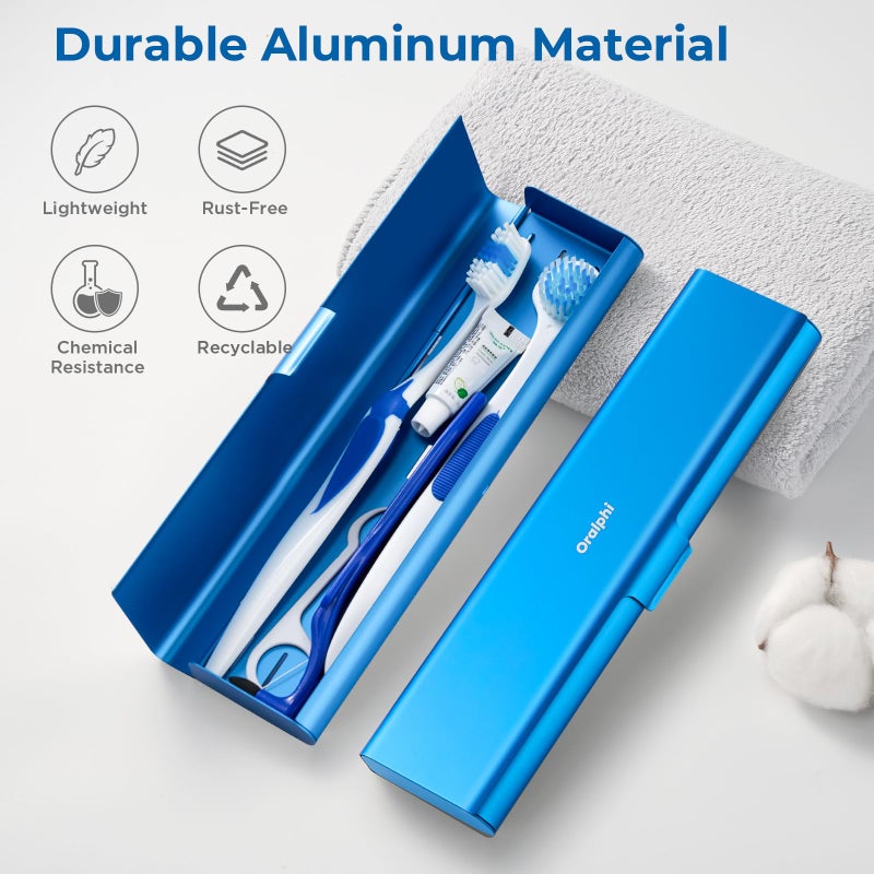 Oralphi Wider Aluminum Toothbrush Travel Case, Portable Travel Toothbrush Holder, Durable Manual Toothbrush Box Container for Traveling, Bathroom, Camping, Business Trip, Blue - Image 2