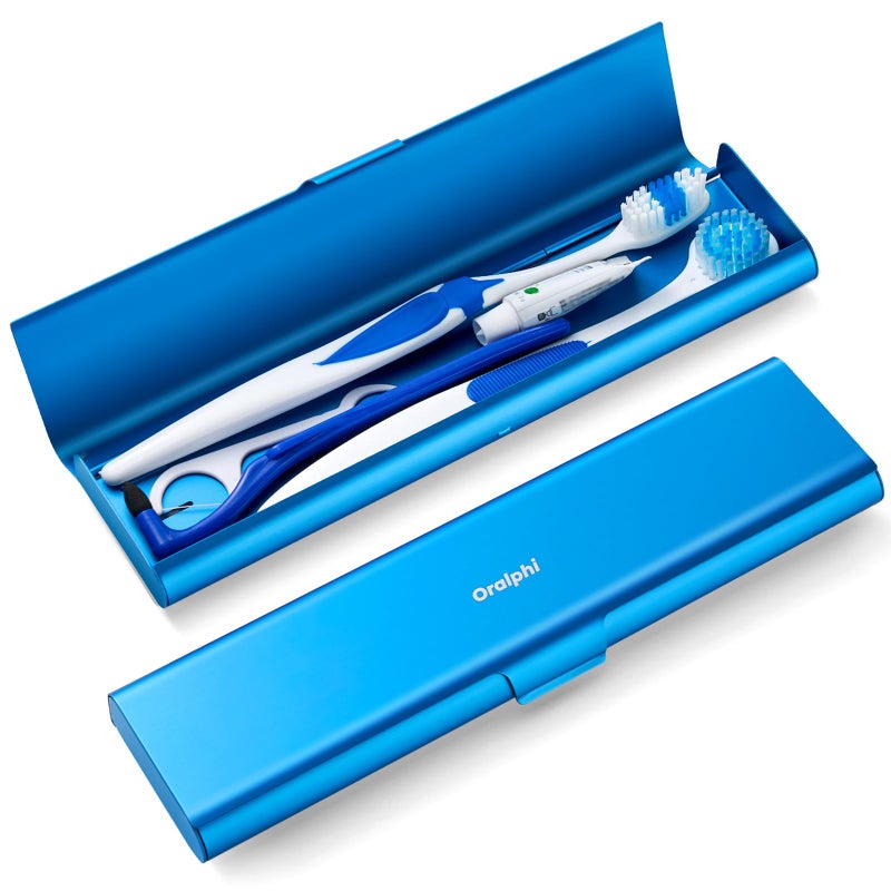 Oralphi Wider Aluminum Toothbrush Travel Case, Portable Travel Toothbrush Holder, Durable Manual Toothbrush Box Container for Traveling, Bathroom, Camping, Business Trip, Blue - Image 1