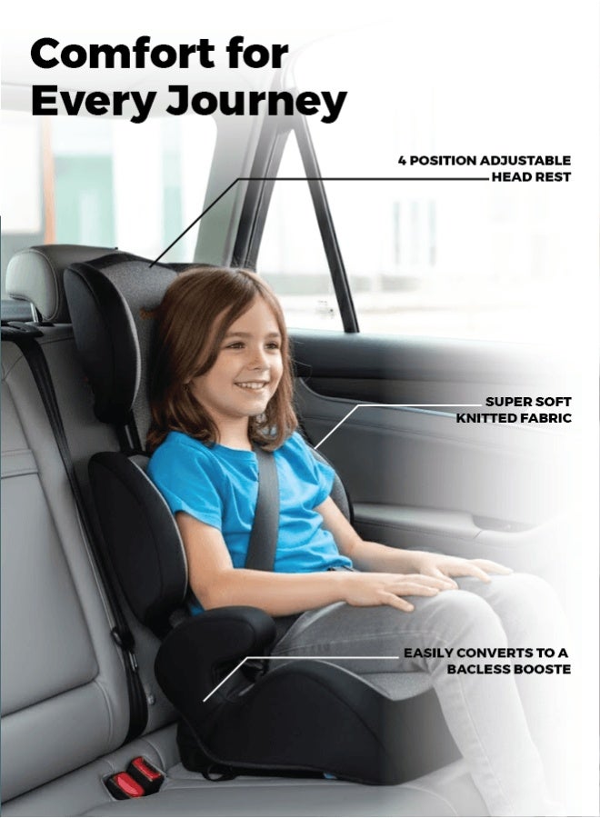 Zenito Convertible Car Seat for Kids - Group 2 & 3, Multi-Height Adjustable, Four-Position Headrest, Converts to Booster, Super Soft Knitted Fabric, Safe & Comfortable Travel Seat - Image 2