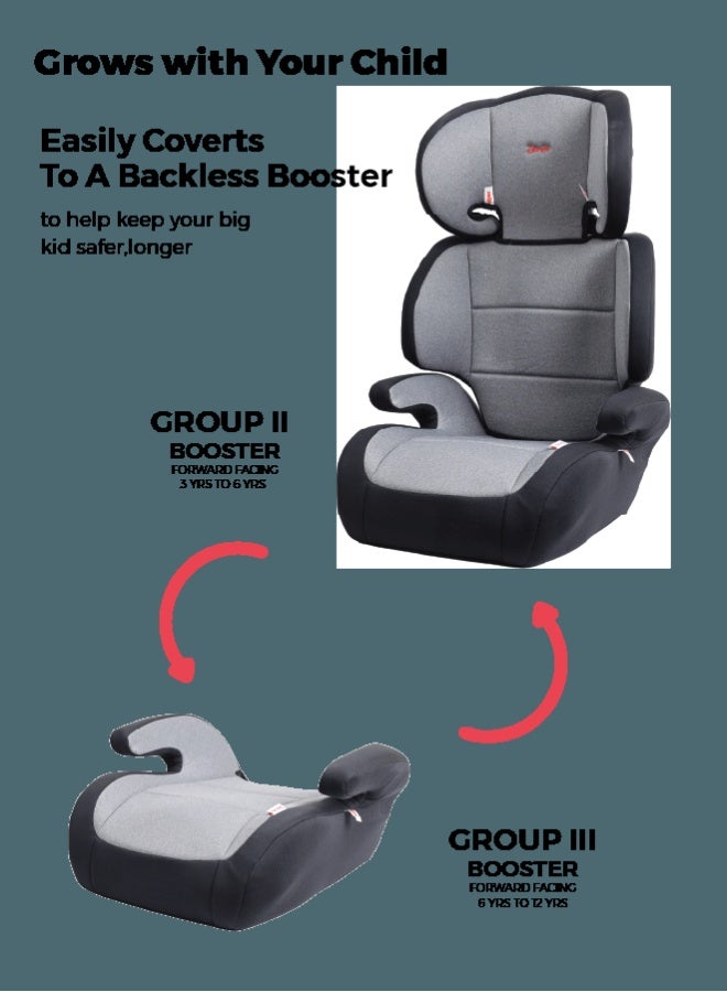 Zenito Convertible Car Seat for Kids - Group 2 & 3, Multi-Height Adjustable, Four-Position Headrest, Converts to Booster, Super Soft Knitted Fabric, Safe & Comfortable Travel Seat - Image 5