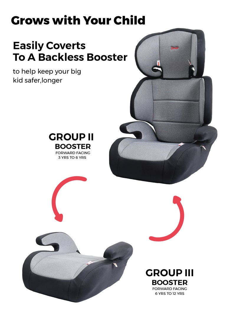 Zenito Toddler Lightweight High back Booster Car Seat, Group 2/3 (4 to 12 Years Approx, 15-36 kg) Forward facing- Black/Grey - Image 4