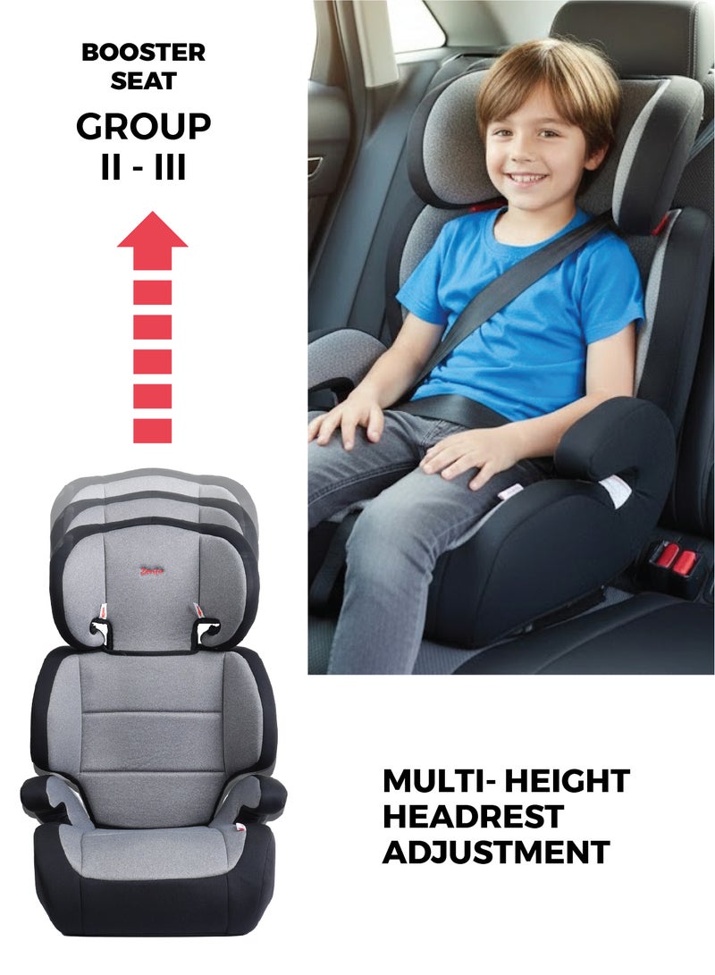 Zenito Toddler Lightweight High back Booster Car Seat, Group 2/3 (4 to 12 Years Approx, 15-36 kg) Forward facing- Black/Grey - Image 2