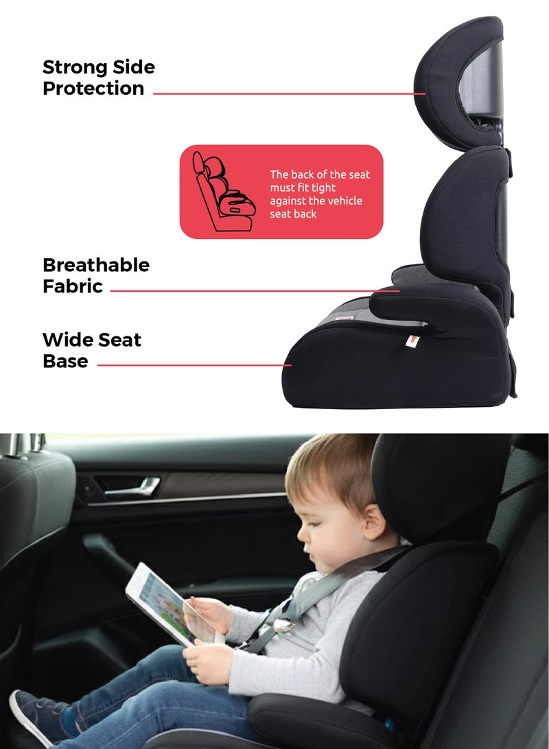Zenito Toddler Lightweight High back Booster Car Seat, Group 2/3 (4 to 12 Years Approx, 15-36 kg) Forward facing- Black/Grey - Image 5