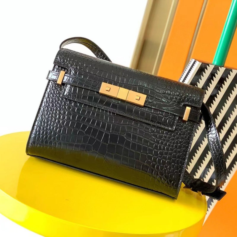 Niche Genuine Leather Women'S Bag Yangshulin Bag Kelly Bag Crocodile Pattern Large Capacity Crossbody Armpit Bag Work Clothing Large Bag - Image 2