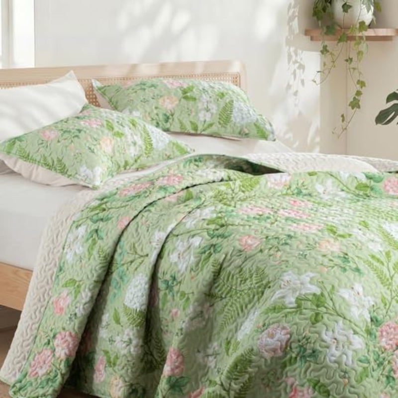 Floral Quilts Queen Size, Queen Quilt Bedding Set with Blooming Vintage Garden Pattern, Reversible Lightweight Bedspreads Coverlets Bed Cover for All Seasons 92"x96 - Image 2