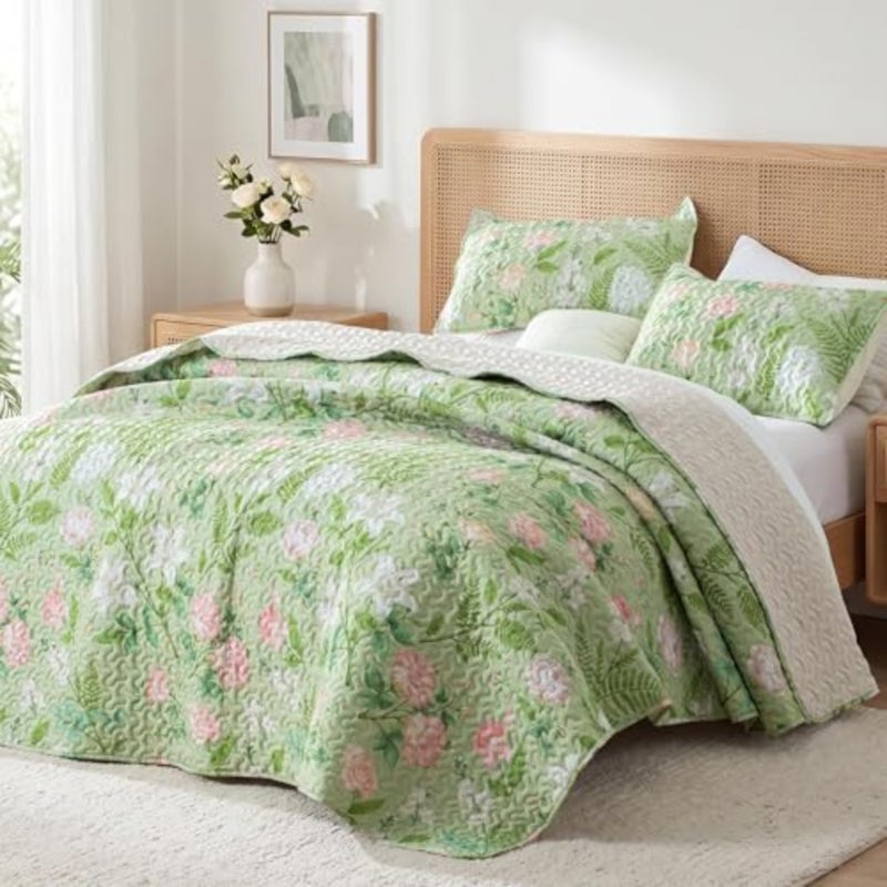 Floral Quilts Queen Size, Queen Quilt Bedding Set with Blooming Vintage Garden Pattern, Reversible Lightweight Bedspreads Coverlets Bed Cover for All Seasons 92"x96 - Image 4