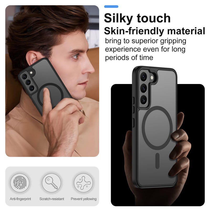 Pilaru for Samsung Galaxy S22 Case [Compatible with Magsafe] Translucent Matte Magnetic Phone Case,Slim Thin Duty Shockproof Protection Cover with 2pc HD Screen Protector-Black - Image 4