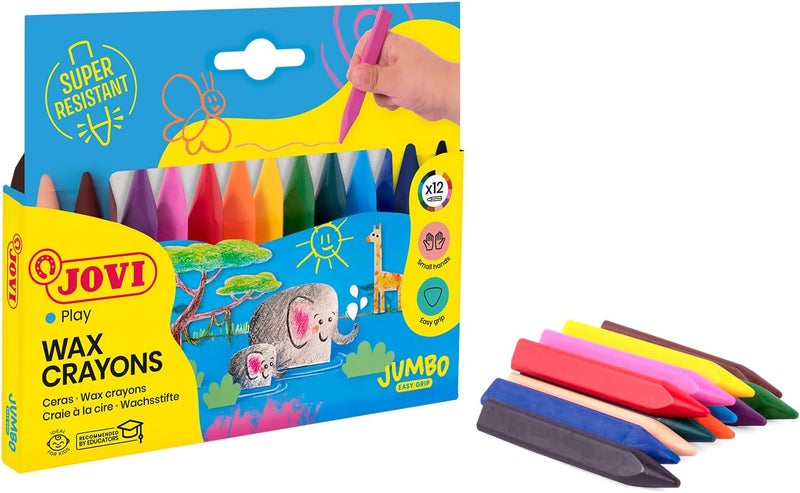Jovi Jumbo Easy Grip Triangular Wax Crayons - 12 Assorted Colors - Image 3