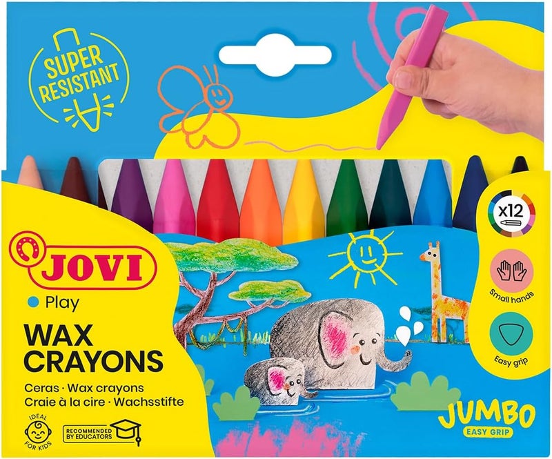 Jovi Jumbo Easy Grip Triangular Wax Crayons - 12 Assorted Colors - Image 1