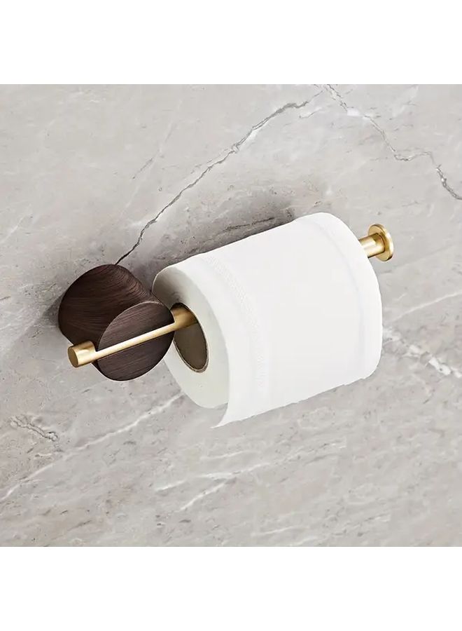 304 Stainless Steel Rustproof Wall Mounted Wood Grain Golden Toilet Paper Holder For Modern Bathroom Space Saving Easy Installation - Image 2