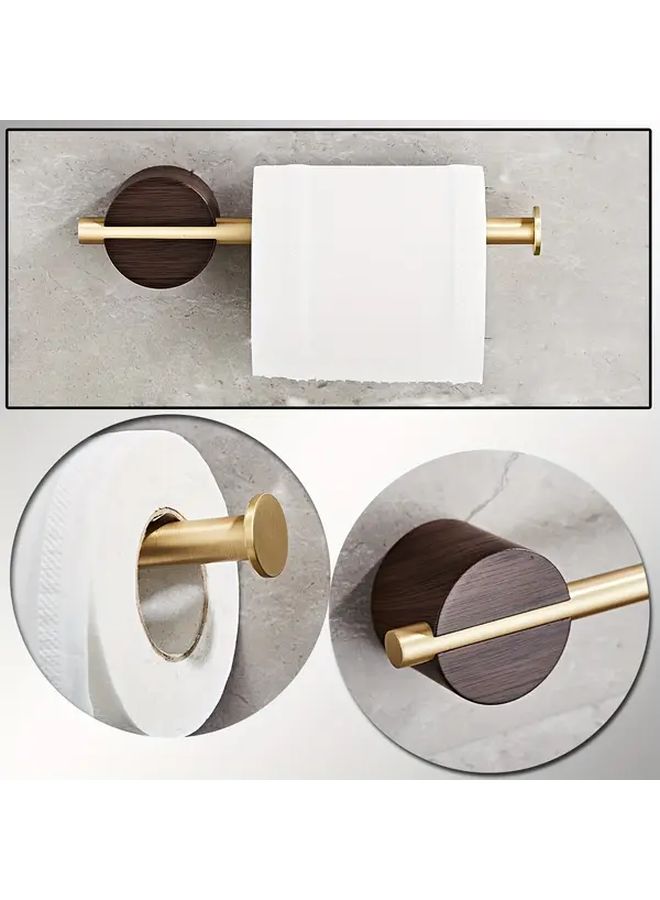 304 Stainless Steel Rustproof Wall Mounted Wood Grain Golden Toilet Paper Holder For Modern Bathroom Space Saving Easy Installation - Image 1
