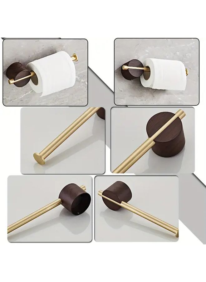 304 Stainless Steel Rustproof Wall Mounted Wood Grain Golden Toilet Paper Holder For Modern Bathroom Space Saving Easy Installation - Image 5
