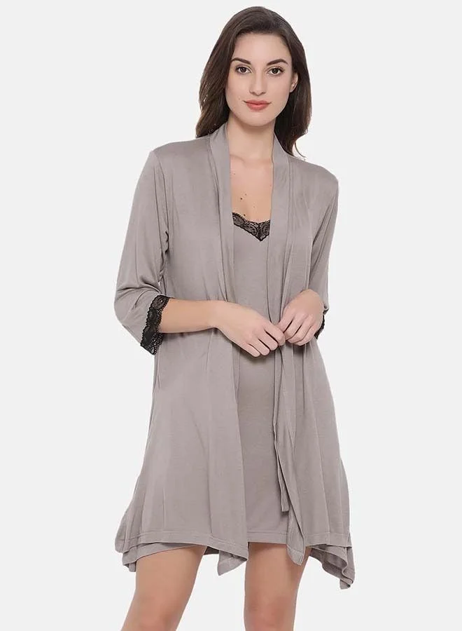 كلوفيا Clovia Cotton Base Short Night Dress And Robe With Lace