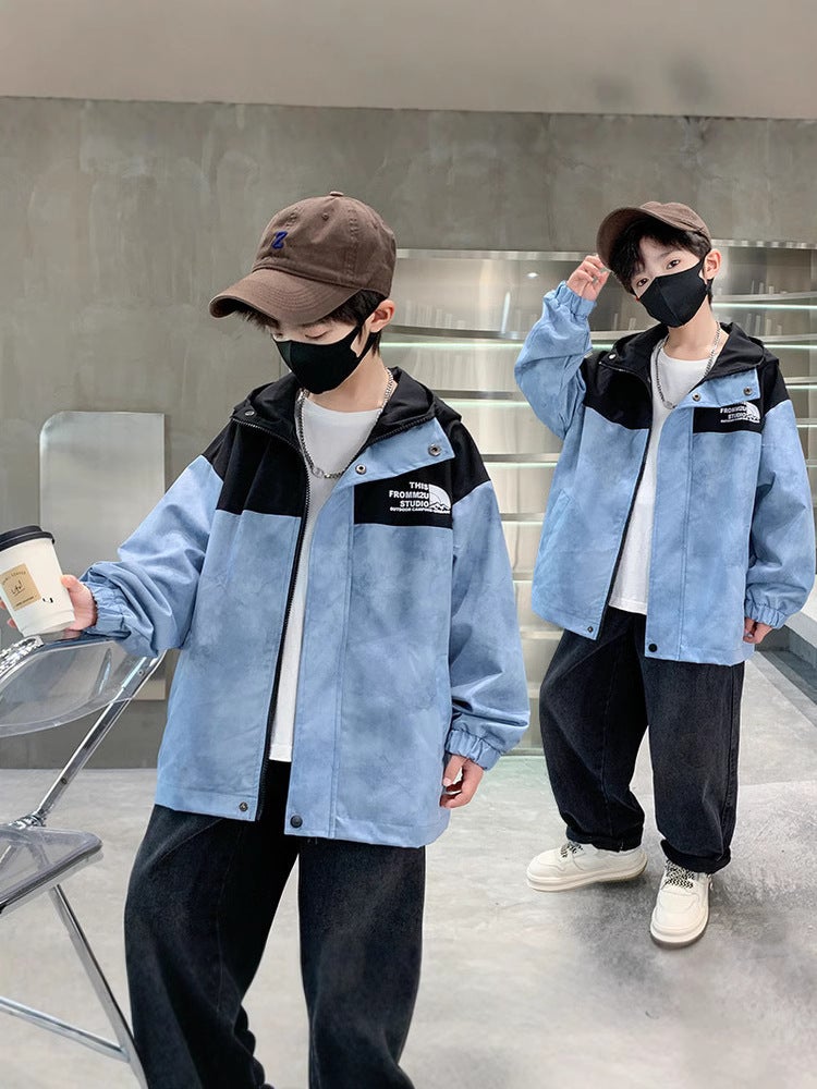 Children'S Handsome Coat Boys Boys Spring Casual Top Big Children Hooded Fashionable - Image 5