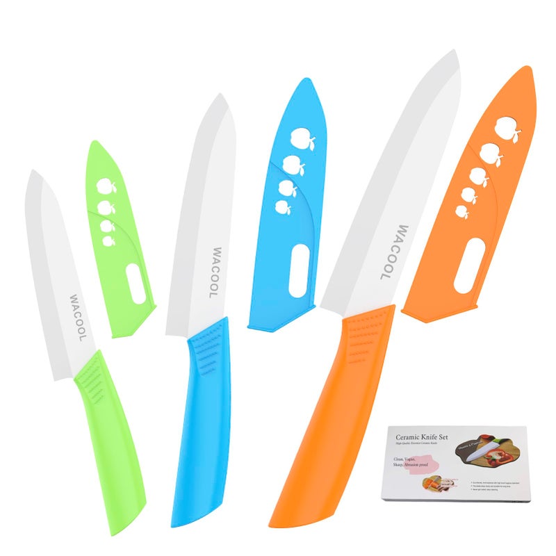 WACOOL Ceramic Knife Set 3-Piece (6-inch Chef's Knife, 5-inch Utility Knife,4-inch Fruit Paring Knife), with 3 Knife Sheaths for Each Blade (Colorful Handle) - Image 1