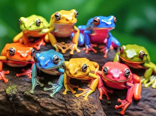 Cross & Glory Cross Glory Rainbow Ribbit Frog Ensemble 1000 Piece Jigsaw Puzzle for Adults Vibrant Puzzle Premium Quality Unique Artwork - Image 1