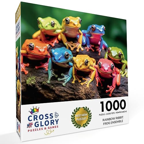 Cross & Glory Cross Glory Rainbow Ribbit Frog Ensemble 1000 Piece Jigsaw Puzzle for Adults Vibrant Puzzle Premium Quality Unique Artwork - Image 5