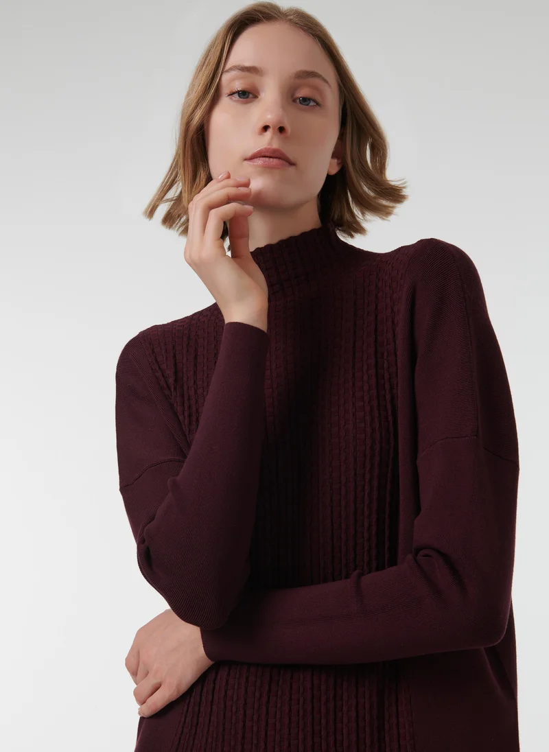 leem  High-Neck Textured Knit Kaftan for Women | Best Price UAE