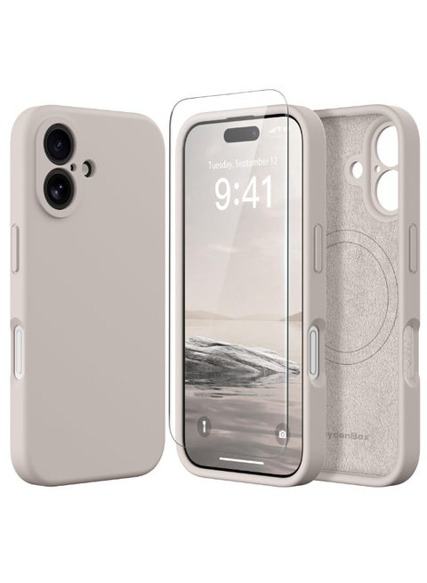 Magnetic for iPhone 16 Case, Compatible with MagSafe, [Full Camera Protection][Screen Protector] Silicone Shockproof Protective Phone Case for iPhone 16 6.1", Off White
